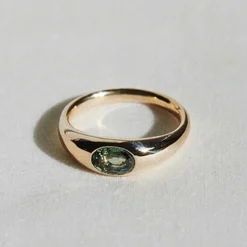 Tomfoolery Claude Gold Signet Ring with Green Sapphire Fashion