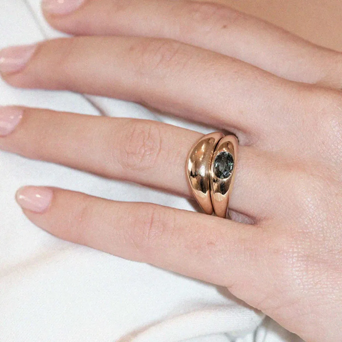Tomfoolery Claude Signet Ring with Green Sapphire Clearance