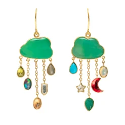 Tomfoolery Cloud & Rain Chain Drop Earrings in Chrysoprase New