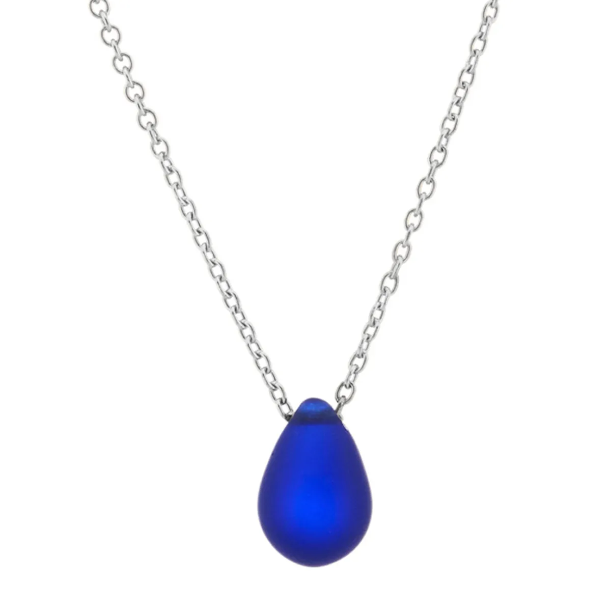 Tomfoolery Cobalt Blue Silver & Glass Bead Teardrop Necklace New
