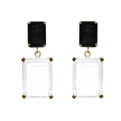 Tomfoolery Colourblock Drop Earrings Onyx & Clear Hot