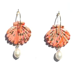 Tomfoolery Coral Shell Hoop Earrings Hot