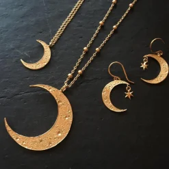 Tomfoolery Crescent Moon & Star Hook Earrings Fashion