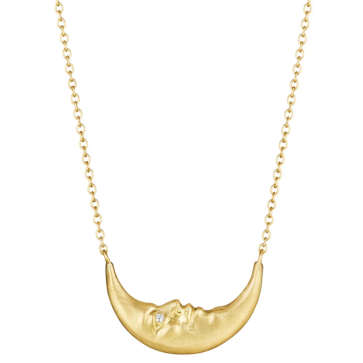 Tomfoolery Crescent Moonface Necklace with Diamond Eyes Fashion