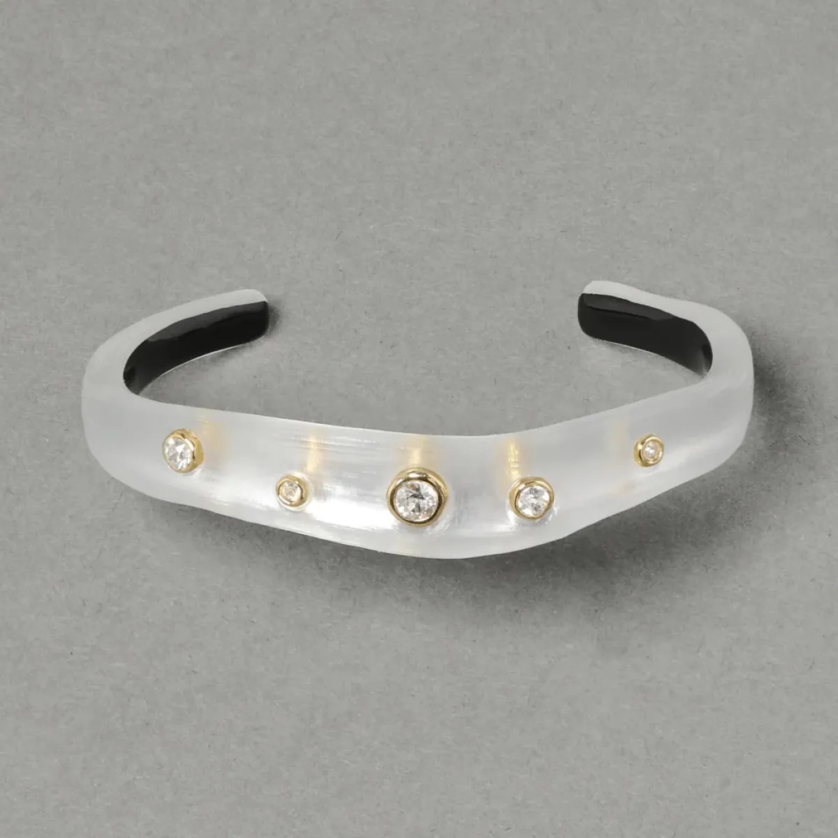 Tomfoolery Crystal Studded Lucite Cuff Bracelet Silver Clearance