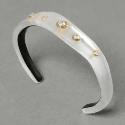 Tomfoolery Crystal Studded Lucite Cuff Bracelet Silver Clearance
