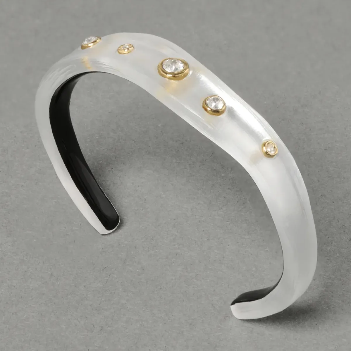 Tomfoolery Crystal Studded Lucite Cuff Bracelet Silver Clearance