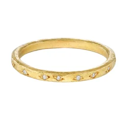 Tomfoolery 18ct Gold Textured Band with Scattered Diamonds Fashion