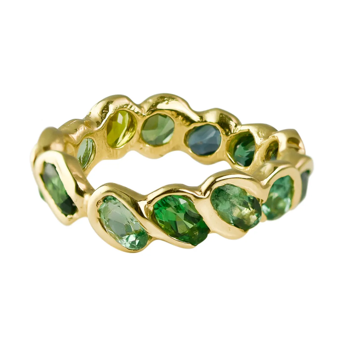 Tomfoolery 2.7ct Green Tourmaline Pluma Eternity Band in 18ct Yellow Gold Discount