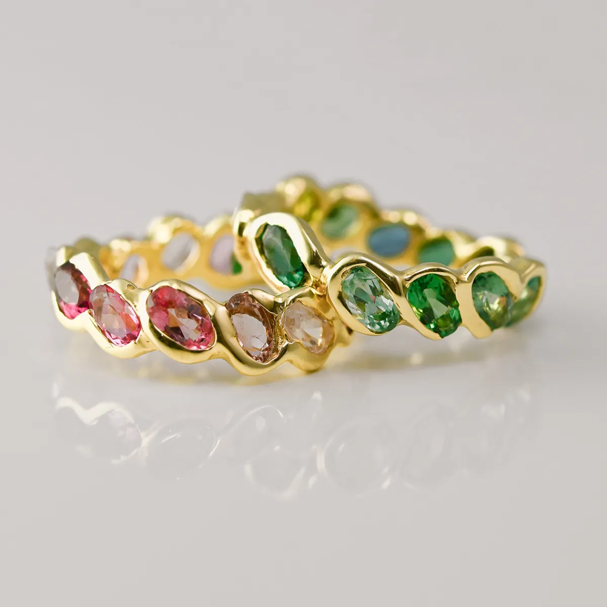 Tomfoolery 2.7ct Green Tourmaline Pluma Eternity Band in 18ct Yellow Gold Discount