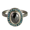 Tomfoolery 18ct White Gold Black Oval Rose Cut & Blue Diamond Ring Sale