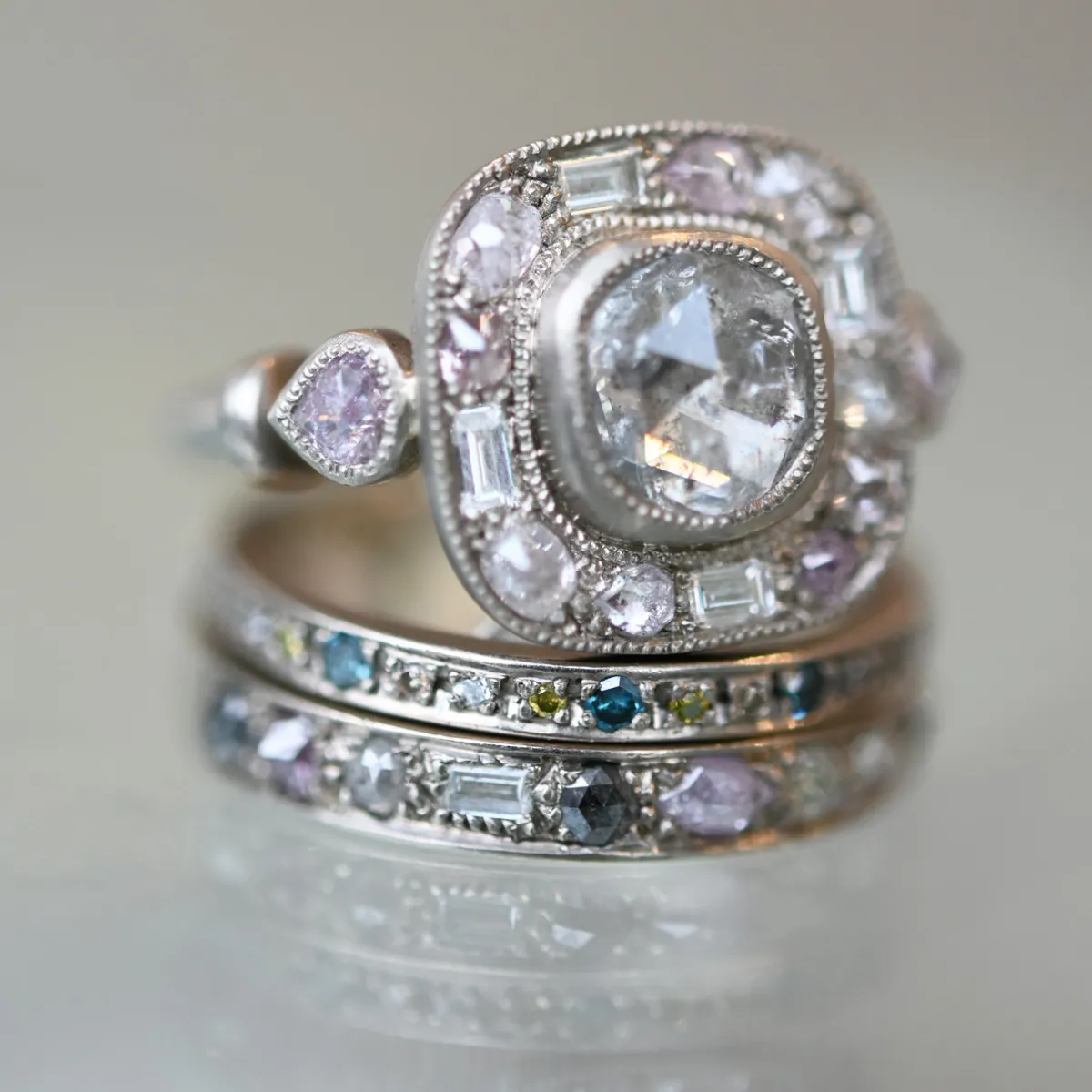 Tomfoolery 18ct White Gold Mixed Cut Puzzle Pink Diamond Eternity Ring New