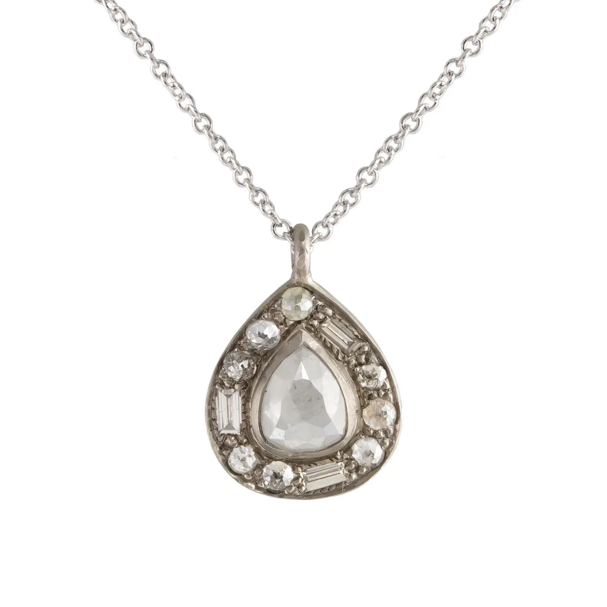 Tomfoolery 18ct White Gold Puzzle Pear Cut Grey Diamond Pendant Clearance