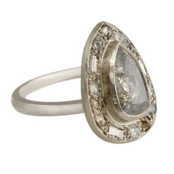 Tomfoolery 18ct White Gold Puzzle Pear Cut Grey Diamond Ring Sale