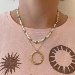 Tomfoolery 9ct Yellow Gold & Pearl Bark Necklace Sale