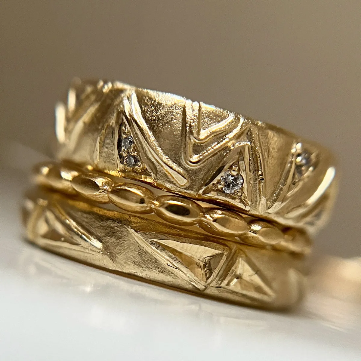 Tomfoolery 9ct Yellow Gold Domed Triangle Diamond Ring Best