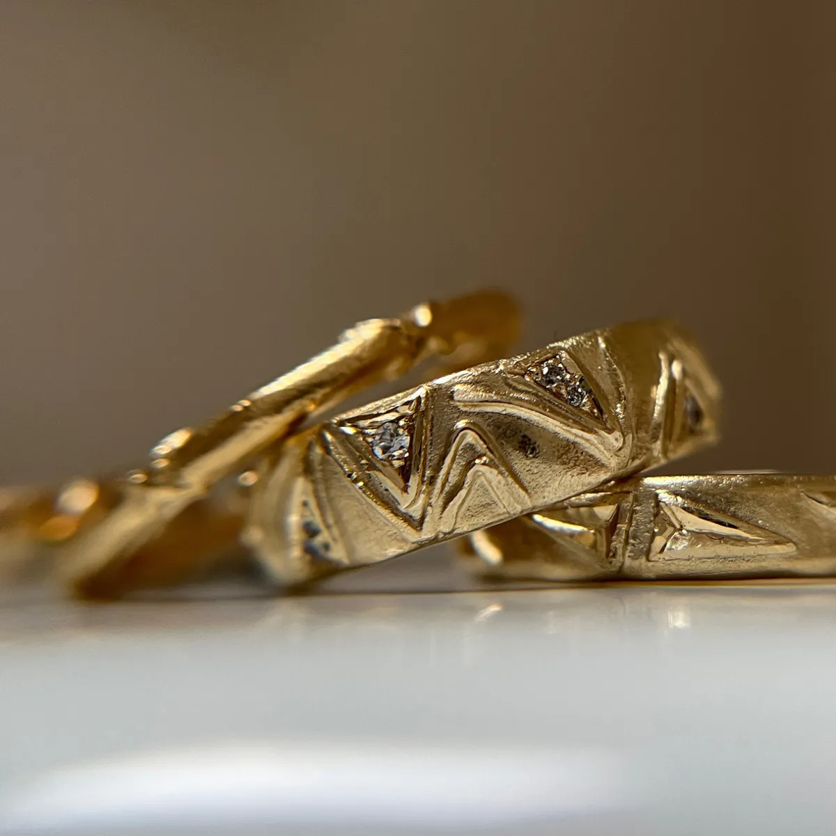Tomfoolery 9ct Yellow Gold Domed Triangle Diamond Ring Best