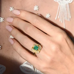 Tomfoolery 18ct Yellow Gold Puzzle Emerald and Mixed Cut Diamond Ring Discount