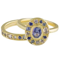 Tomfoolery 18ct Yellow Gold Puzzle Royal Blue Oval Sapphire Ring Hot