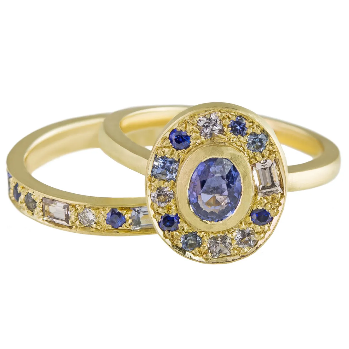 Tomfoolery 18ct Yellow Gold Puzzle Royal Blue Oval Sapphire Ring Hot