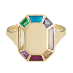 Tomfoolery 9ct Yellow Gold Rainbow Grande Octagon Ring Outlet