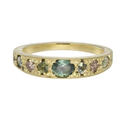 Tomfoolery 18ct Yellow Gold Teal Sapphire & Diamond Tapered Puzzle Band Clearance