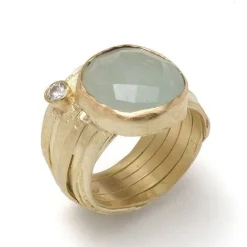 Tomfoolery 18ct Yellow Gold Wrap Ring with Rose Cut Aquamarine & Diamond Discount