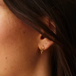 Tomfoolery Curve Double Diamond Link Drop Earrings Hot