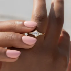 Tomfoolery Dainty Deco Engagement Ring with Marquise Diamond in 18ct yellow gold Sale
