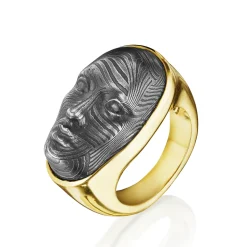Tomfoolery Damascus Steel Vulcana Face Ring Fashion