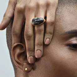 Tomfoolery Damascus Steel Vulcana Face Ring Fashion