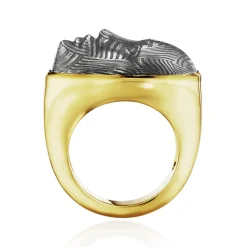 Tomfoolery Damascus Steel Vulcana Face Ring Fashion