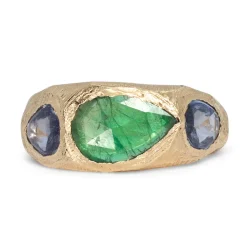 Tomfoolery Deep Green & Blue Sapphire Three Stone Tapered Ring Sale