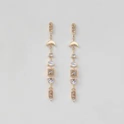 Tomfoolery Diamond & Rainbow Moonstone Drop Earrings Discount