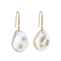 Tomfoolery Diamond Set Keshi Pearl Drop Earrings Discount