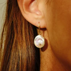 Tomfoolery Diamond Set Keshi Pearl Drop Earrings Discount