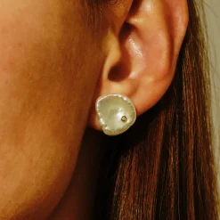 Tomfoolery Diamond Set Keshi Pearl Studs Fashion