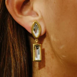 Tomfoolery DRESS Gold Asymmetric Duo Drop Earrings Clearance