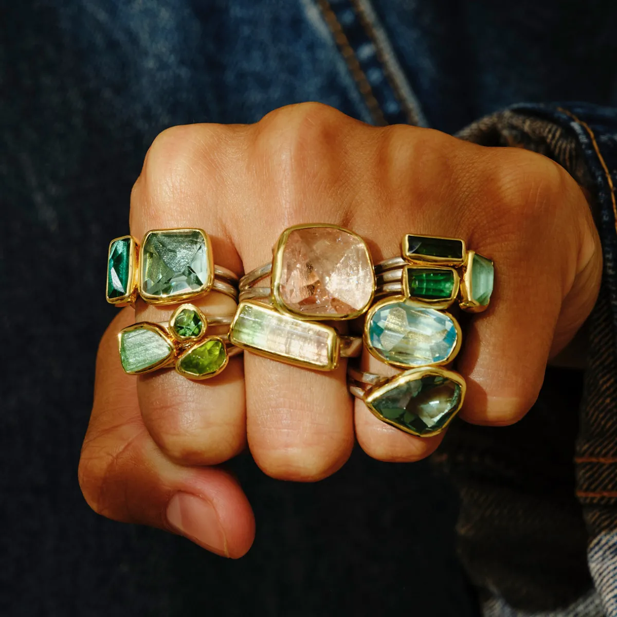 Tomfoolery Duo Green Tourmaline & Amethyst Double Band Ring Sale