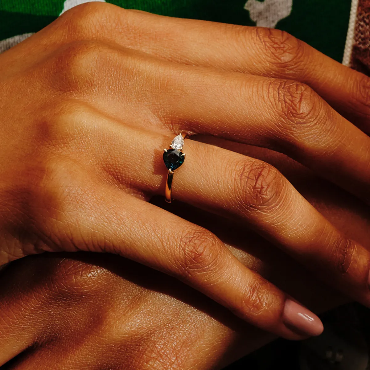 Tomfoolery DUO Teal Sapphire and Diamond Ring Discount