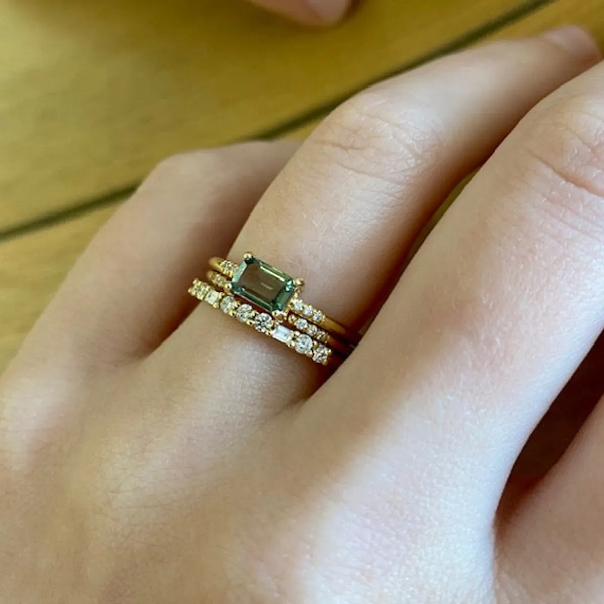 Tomfoolery East West Equilibrium Green Sapphire Ring Discount