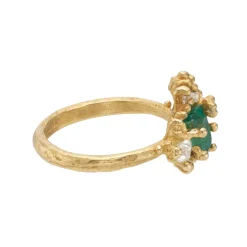 Tomfoolery Emerald & Diamond Sweeping Cluster Art Ring New
