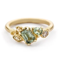Tomfoolery Emerald Cut Green Sapphire Asymmetric Cluster Ring Sale