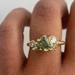 Tomfoolery Emerald Cut Green Sapphire Asymmetric Cluster Ring Sale