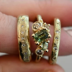 Tomfoolery Emerald Cut Green Sapphire Asymmetric Cluster Ring Sale