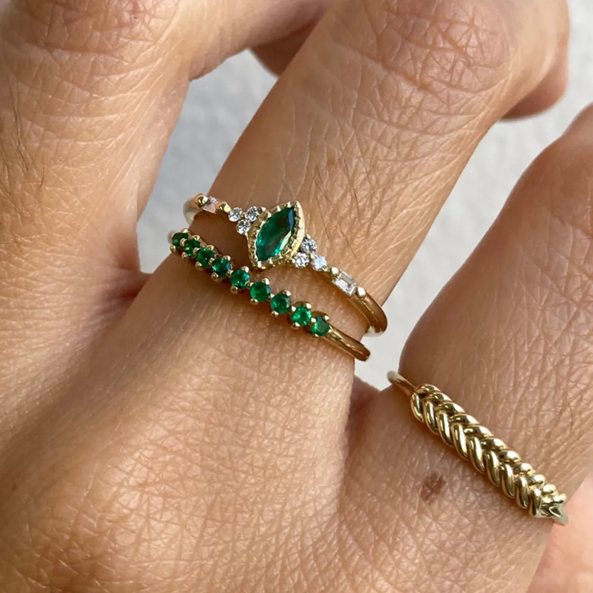 Tomfoolery Emerald Marquise Poeme Ring Clearance
