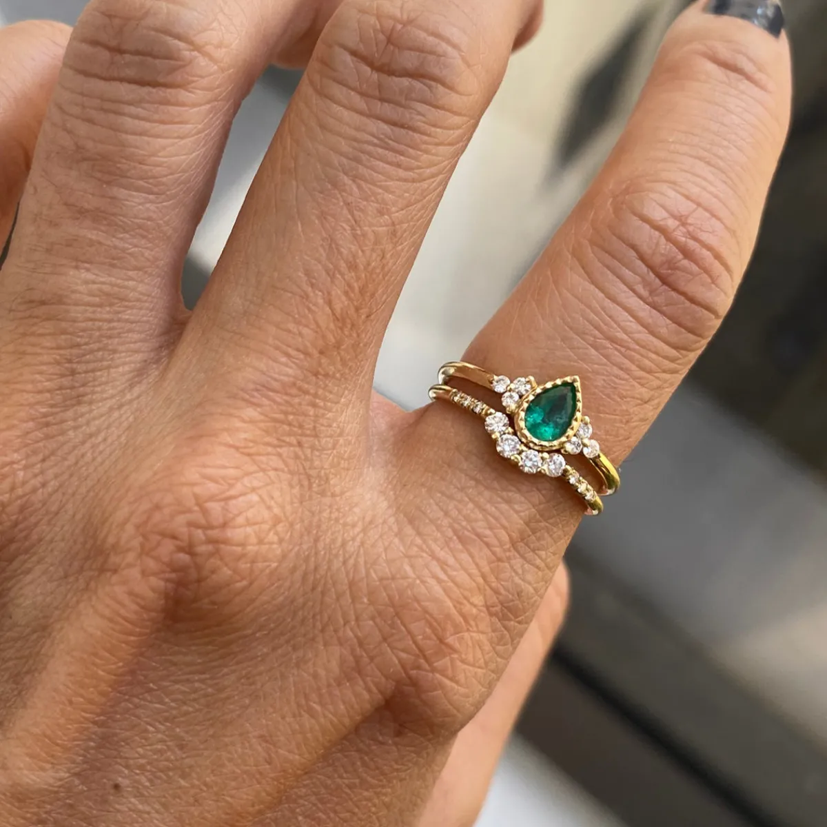 Tomfoolery Emerald Pear Diamond Cluster Ring Online