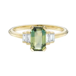 Tomfoolery Empire Green Sapphire Step Baguette Diamond Ring New