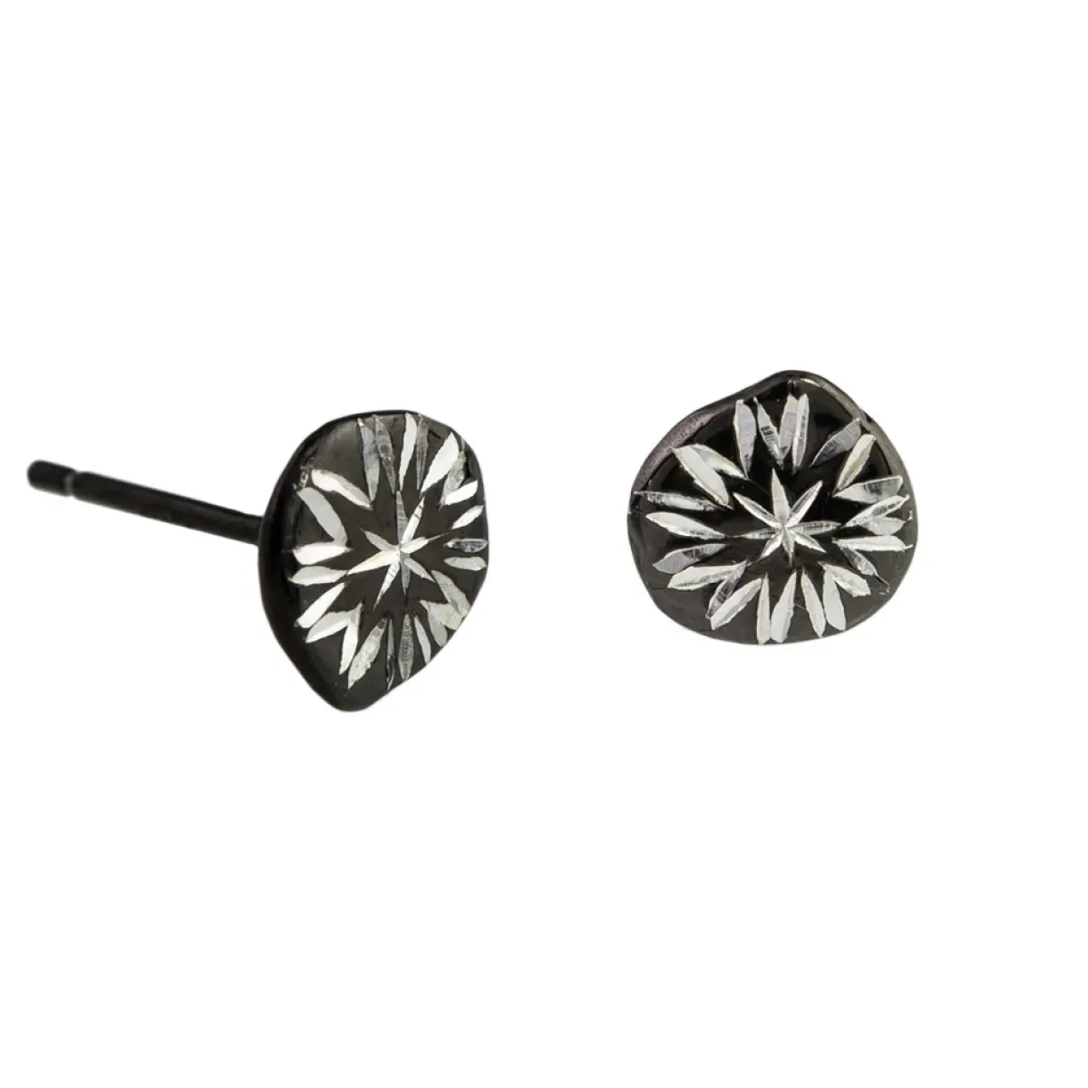 Tomfoolery Engraved Black Silver Studs(Out of Stock) Hot