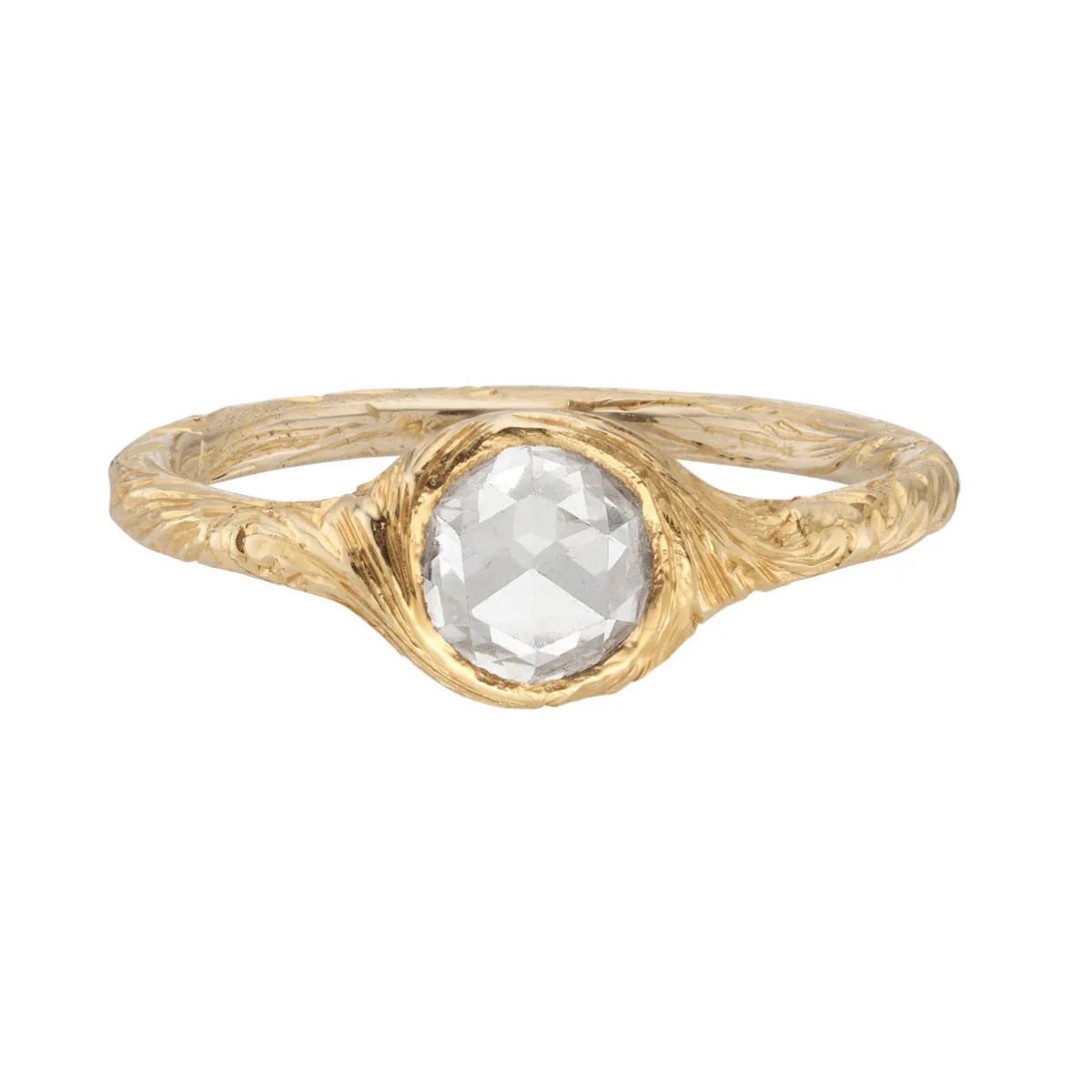 Tomfoolery Engraved Rose Cut Diamond Solitaire Ring Fashion